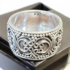 Promise Ring Ornate Sterling Silver 925 w Bali Swirls and Dots. 11 mm Width