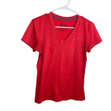 Nike Shirt Women's Small Short Sleeve Athletic Solid V-Neck Tee Active Top