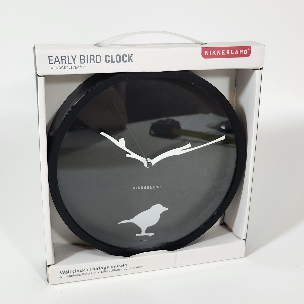 Kikkerland Early Bird Wall Clock New 8x8x1.5 Analog Black Branch Hands Horloge eBay