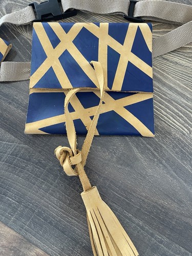 Elizabeth Morr. Marsupio da cintura marsupio in pelle borsetta marsupio ~taglia S blu navy/beige - Foto 3 di 16