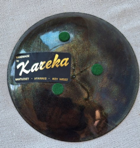 Vtg Kareka Enamel on Copper Trinket Dish Blues & Gold 5" Abstract Mid-Century - Picture 3 of 4