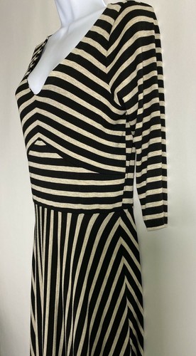 Womens Puella Maxi Dress Size M Medium 3/4 Sleeves Black Gray Stripe Pullover - Picture 4 of 7