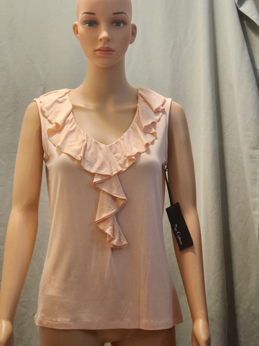 Neu mit Etikett Nue Options S pfirsichfarbenes ärmelloses Top mit gerüschtem Ausschnitt und Vorderseite. - Bild 1 von 7