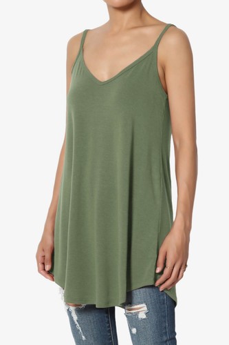 TheMogan Women's Scoop V Neck Stretch Draped Jersey Flared Camisole Tunic Top - Picture 131 of 302
