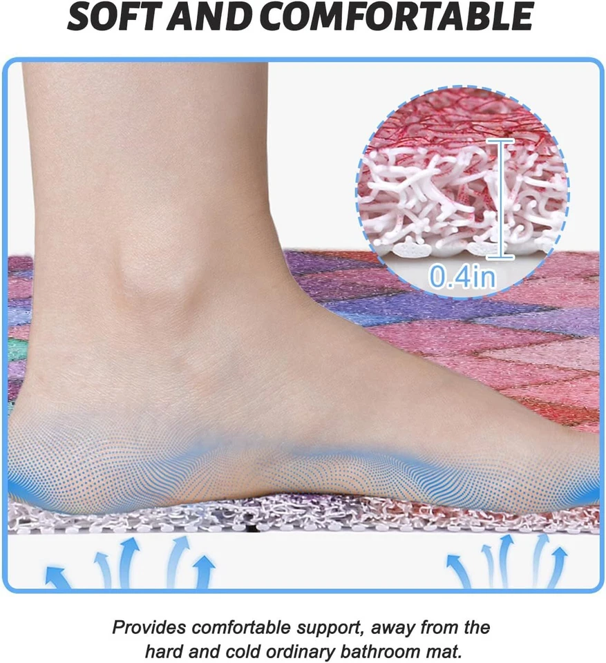 Alfombra de ducha antideslizante con orificios de drenaje, masaje de esponja de PVC para baño Foto 3 de 4