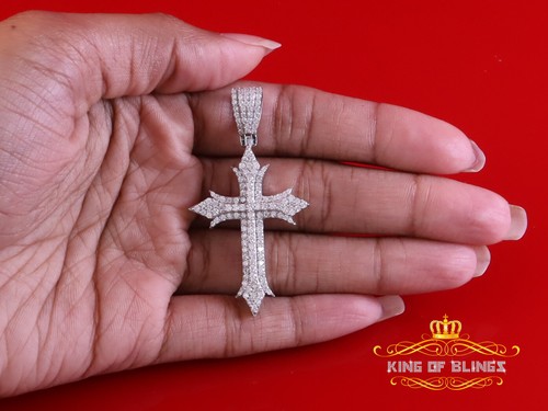 Colgante Cruz Dije Brillante 2,0 quilates VVS D Moissanita Blanco Plata Para Hombre y Mujer - Imagen 3 de 12
