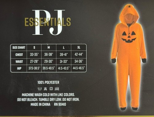 PJ ESSENTIALS Hooded Onepiece Plush Pajamas Halloween Pumpkin Sz Medium - Picture 3 of 3