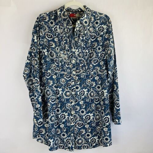 Boden Shirt Dress Tunic Sz 10 Long Sleeve White Blue Floral Collared Preppy Twee