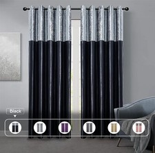 Image of Crushed Velvet Band Curtains PAIR Eyelet Faux Silk Fully Lined Ring Top UK Sizes