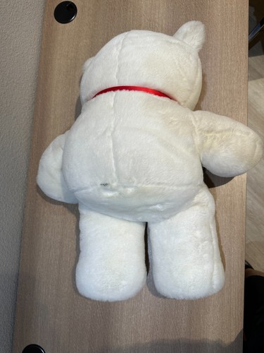 Large Vintage Mark's Inc Stuffed White Teddy Bear Animal Bow Faux Fur Korea 24'' - Imagen 7 de 8