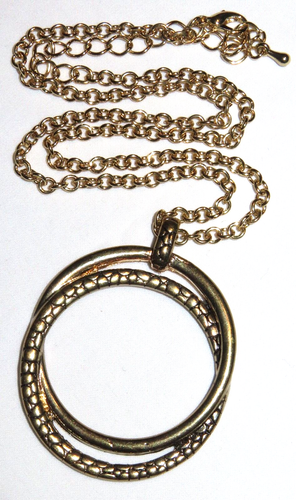 Collar de eslabones de cadena de oro vintage de 19" y colgante de doble círculo textura de guijarro - Imagen 2 de 3