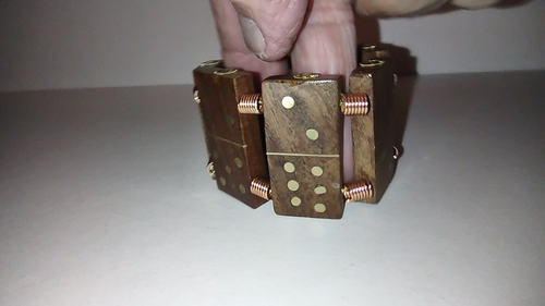 Wood Domino's Bracelet / Brass Inlays / Brass plated metal Spring Spacers. #6060 - Video 1 of 1