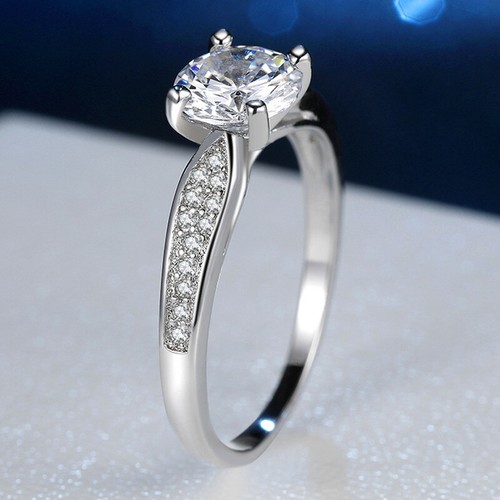 Anillo de boda femenino de plata 925 redondo de 4 garras hecho a mano de corte redondo 925 talla 5-9 - Imagen 3 de 10