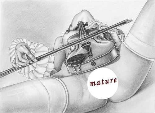 Nude Woman Playing Violin Art PRINT of Original Art Drawing #339, NudeArtCrafts