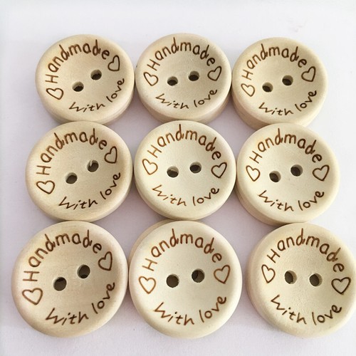 Handmade With Love Natural Wooden Round Buttons Hand Made 3 Sizes -15/20/25mm - Picture 13 of 20