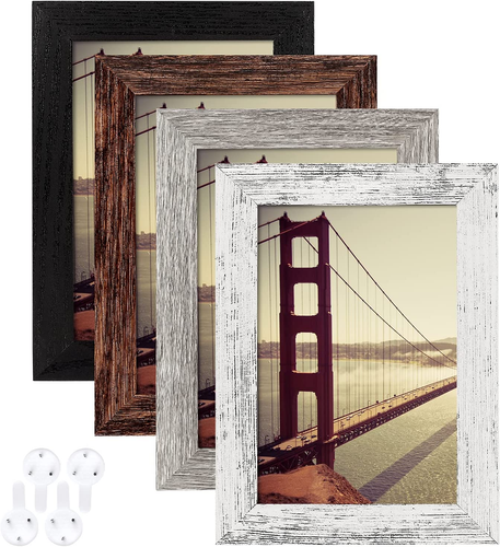 4x6 Picture Frame Distressed Farmhouse Wood Pattern Set of 4 with Tempered Gl... - Picture 3 of 12