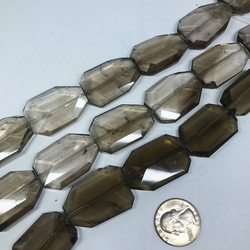 Smoky quartz freeform faceted nuggets. Wire wrapping gemstone beads 28x38x8mm - Picture 1 of 7