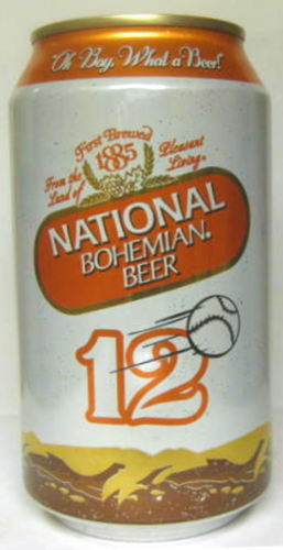 NATIONAL BOHEMIAN BEER 12oz CAN, MR. BOH a Baseball CATCHER, Heileman, WISCONSIN
