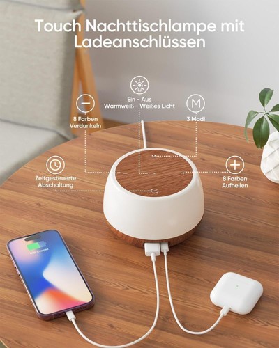 LED Nachttischlampe Nachtlicht Touch Dimmbar RGB Atmosphäre Tischlampe Akku USB - Bild 2 von 9