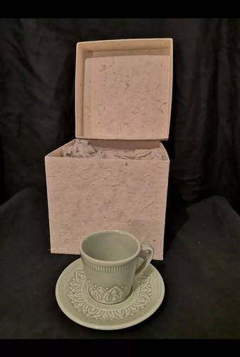 celadon set of 4 tea cups , Handmade In Thailand - Picture 6 of 7