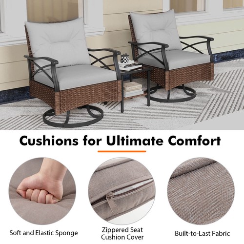 3 PCS Patio Swivel Rocker Set w/ 2-Tier Coffee Table & Cozy Seat Back Cushions - Picture 7 of 10