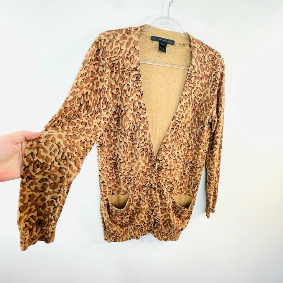 Cárdigan Marc by Marc Jacobs Talla S 8 10 Marrón Leopardo Estampado Animal Diseñador EE. UU. Foto 2 de 4
