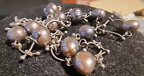 Vintage Sterling Silver Oil Slick Baroque Pearls  &  Choker - Bild 9 von 17