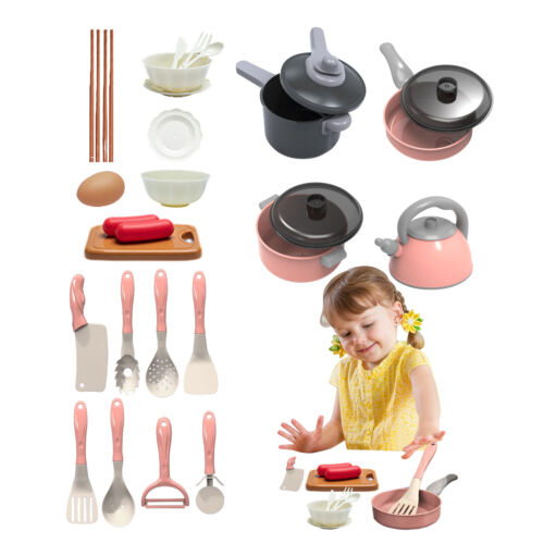 28 PCS Pretend Play Kitchen Accessories Kids Kitchen Toys with Pot Pan Tools - Picture 5 of 11