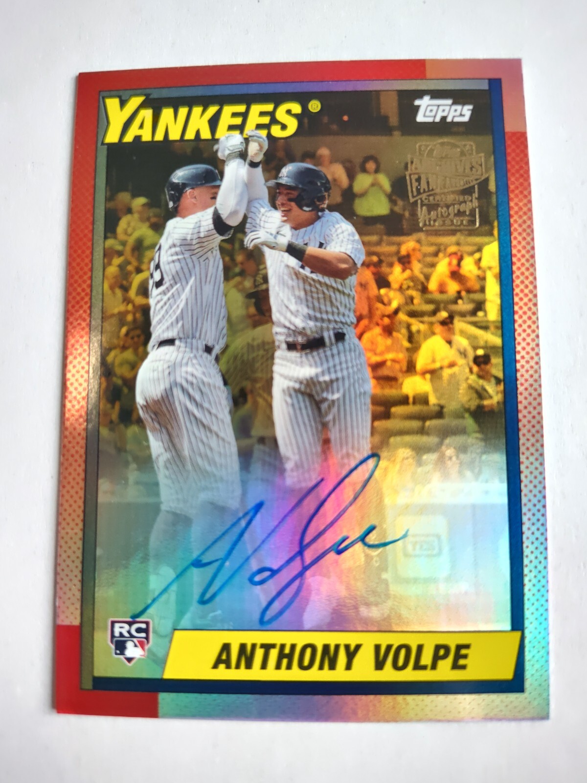 2023 Topps Archives Fan Favorite Auto Anthony Volpe RC 1990 Topps Gold Foil /50