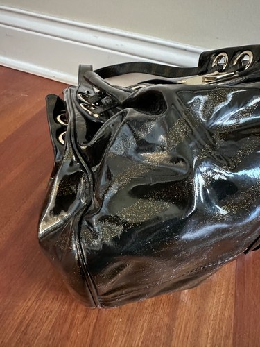 Jimmy Choo Black/Gold Zebra Print Patent Leather Riki Tote Handbag Purse - Picture 11 of 24
