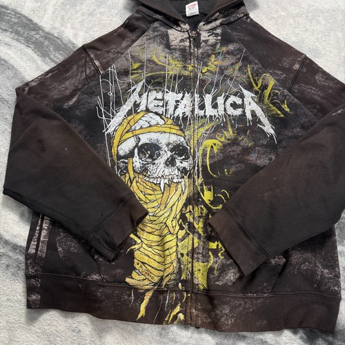 Vintage FOTL Metallica 2000's Y2K 'One' AOP Black Brown Full Zip Large Hoodie - Bild 3 von 8