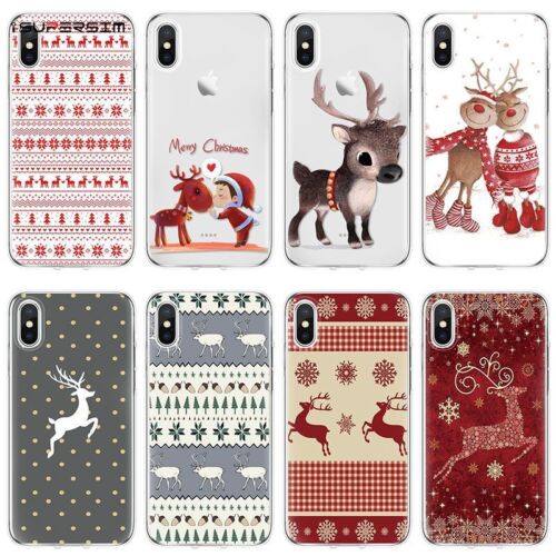 Carina custodia telefono cartoni animati natalizi pelle di Natale per iPhone Xs Max Xr 8 6+ 5 4s - Foto 1 di 21