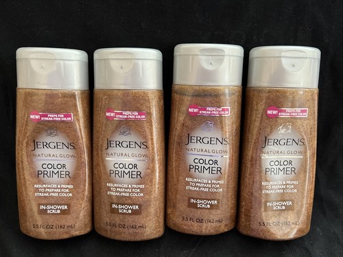 NEW 4PK Jergens Natural Glow Color Primer In-Shower Scrub, Streak Free, 5.5oz ea