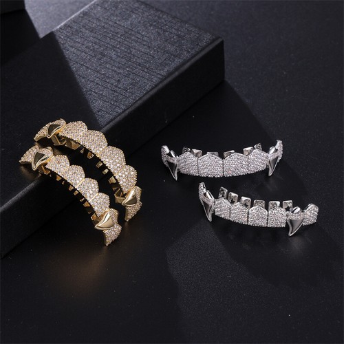Griglia d'oro 14k Baguette Joker per denti bocca parte superiore inferiore hip hop 8 denti - Foto 3 di 7