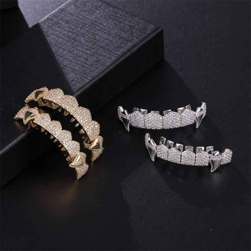 14k Baguette Joker Gold Grillz for Mouth Teeth Top Bottom Hip Hop 8 tooth Grills - Image 3 of 3