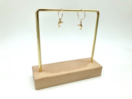 Beautiful 14k Gold Earrings - Round Hoop W Dolphin Charms - Dainty 0.3 Grams - Picture 3 of 5