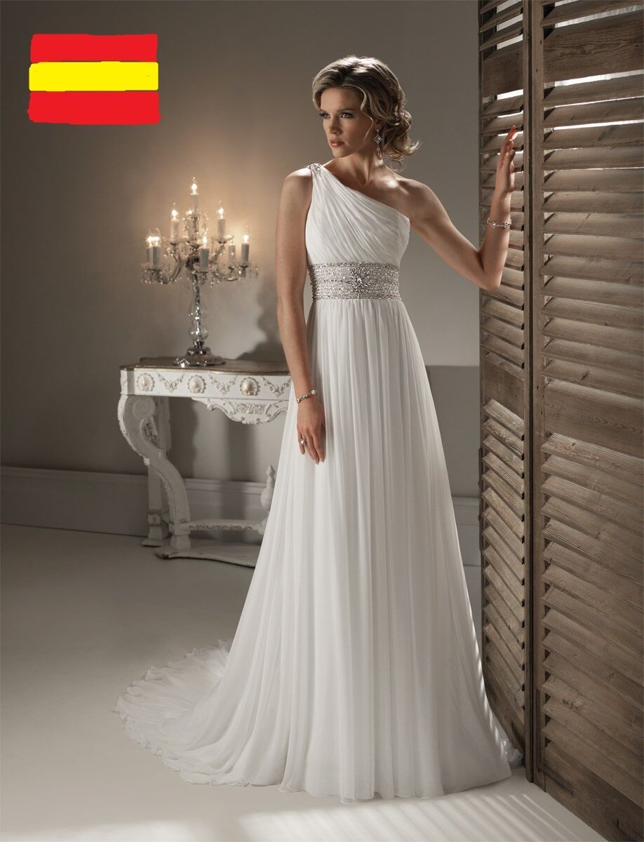 VESTIDO DE NOVIA DE SATÉN, CORTE IMPERIO Y ESCOTE ASIMÉTRICO TALLA 38...