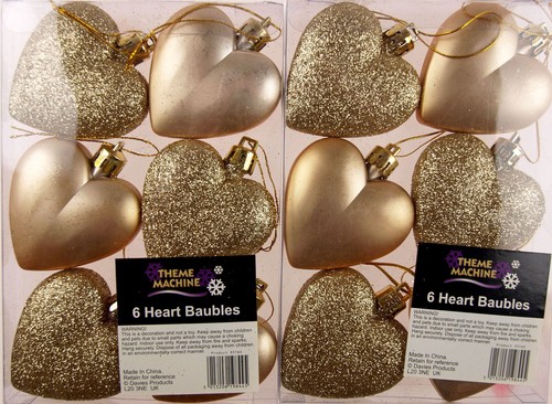 Christmas Tree Heart Baubles Hanging Decorations (Set of 12) Glitter & Matt - Picture 9 of 46