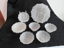 Vintage Frosted Glass Serving Bowl Individual Bowls w/ Plates