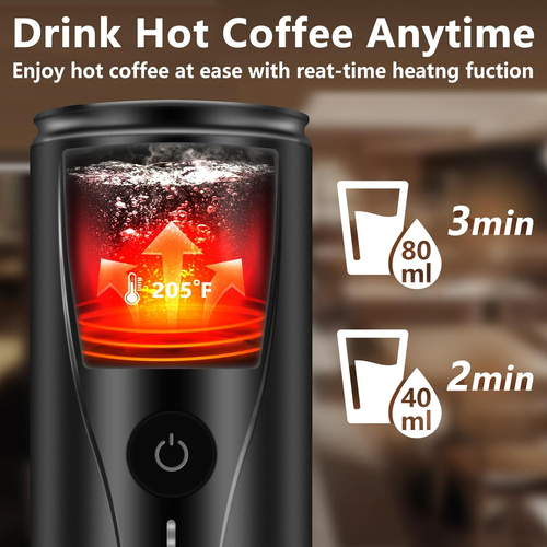 Black Portable Electric Espresso Machine, Car Travel Self-Heating Electric Coffe - Picture 5 of 9