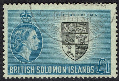 BRITISH SOLOMON ISLANDS 1956 QEII ARMS £1 USED