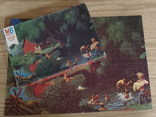 VTG Vintage 1975 MB Good Old Days 500 Piece Puzzle 4181 7 Old Swimming Hole - Picture 2 of 4
