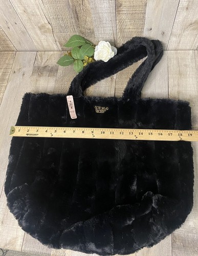 NWT Victoria's Secret Black Faux Fur One Size Shoulder Tote Bag - Picture 5 of 10