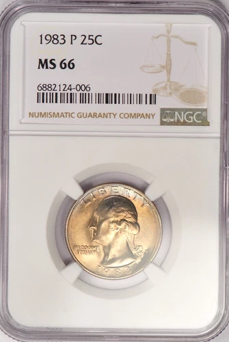 1983 P TONED Washington Quarter NGC MS 66 Gem Toning Coin 25C