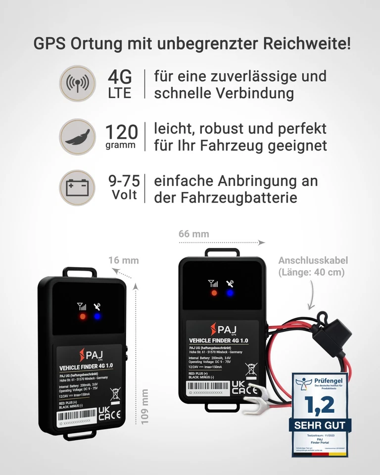 PAJ GPS Tracker Vehicle Finder 4G 1.0 - Direktanschluss an 9-75V Fahrzeugbatteri - Bild 2 von 4