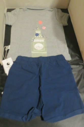 Baumwolle Fee Baby grau Shirt und blaue Shorts Set 12-18M NEU britische Flagge Big Ben - Bild 2 von 5
