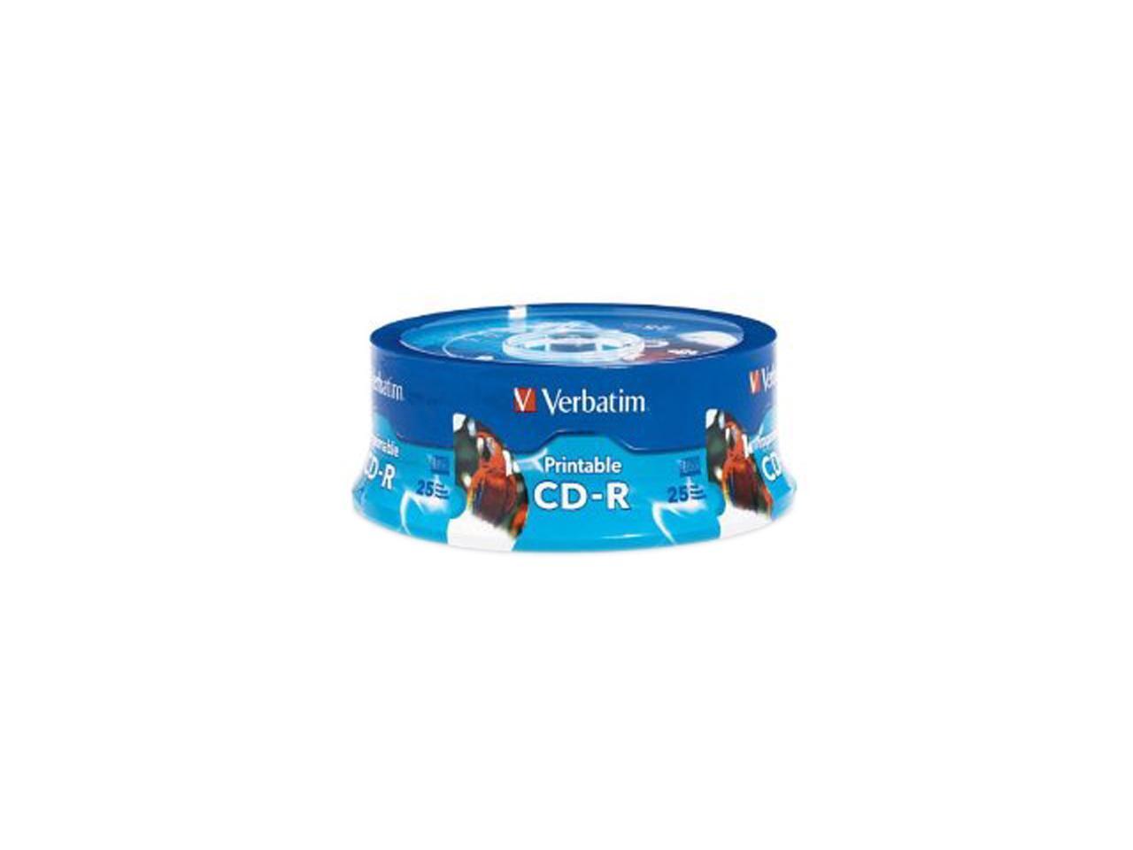 Verbatim 700 МБ 52-кратный CD-R, белый, для струйной печати, для печати на концентраторе, 25 упаковок в режиме диска