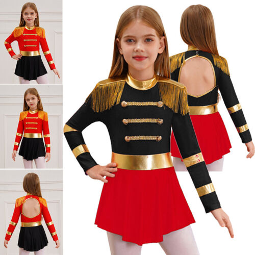 Kids Girls Leotard Performance Bodysuit Carnival Jumpsuit Circus Uniforms Tutu - Foto 2 di 35
