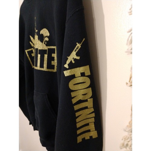 Kid's. Unisex. Large. Fortnite. Gold on black. Hoodie jacket. Video gaming. - Picture 3 of 4