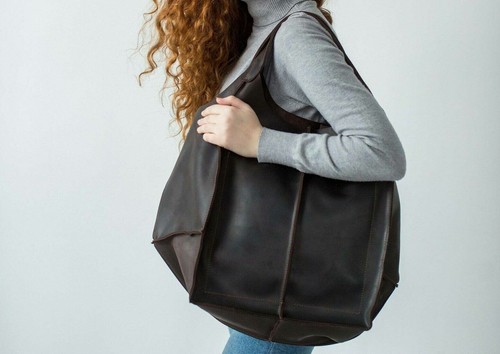 Oversized Slouchy Damen dunkelbraun Hobo, Shopping Ledertasche, Beuteltasche Ledertasche - Bild 2 von 4